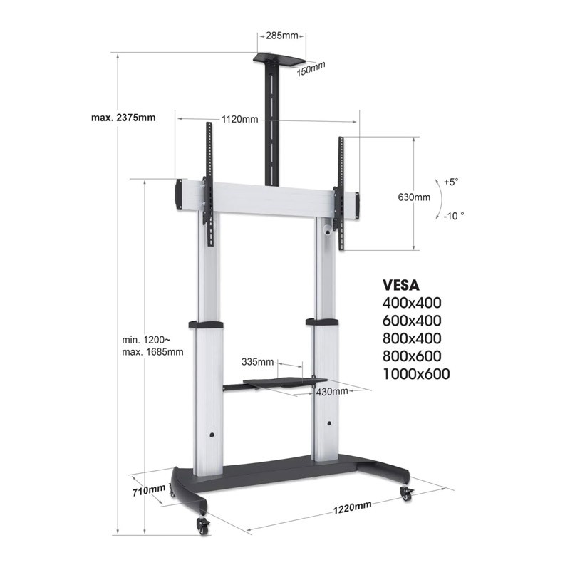 Večnamenski voziček za zaslon Manhattan, 60"–100", do 100 kg