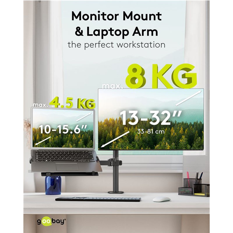 Namizni nosilec za prenosnik in monitor GOOBAY Basic Arm Flex, 13"–32", do 8 kg