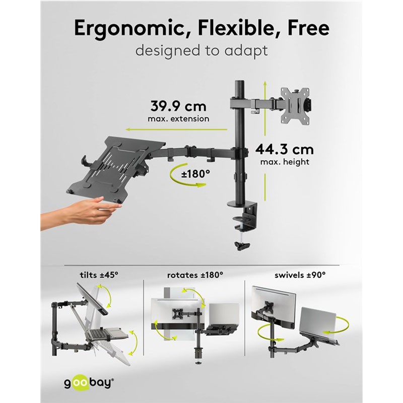 Namizni nosilec za prenosnik in monitor GOOBAY Basic Arm Flex, 13"–32", do 8 kg