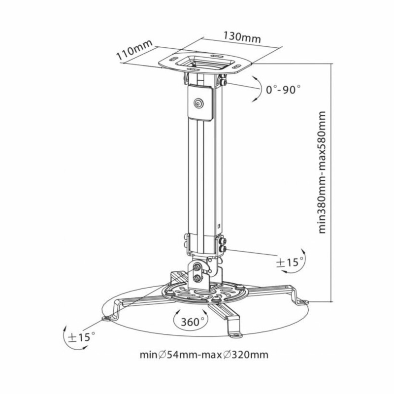 Stropni nosilec za projektor SBOX PM-18S, srebrn