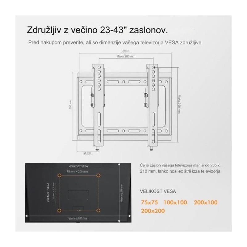 Nagibni stenski nosilec 17-37.5 do 75kg, VonHaus 05/006