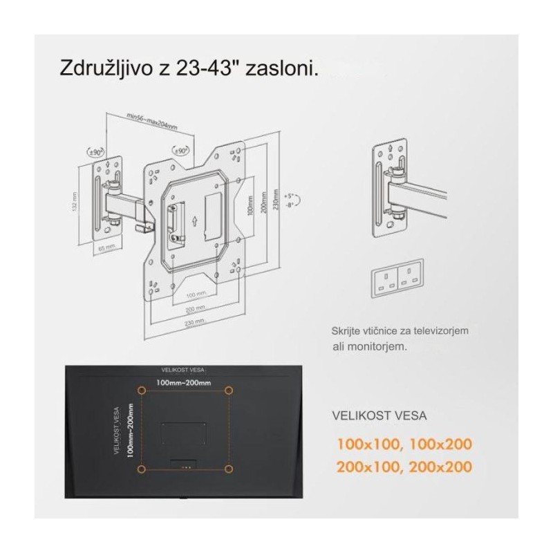 Pregibni TV stenski nosilec 23-42 do 35kg, VonHaus 05/007