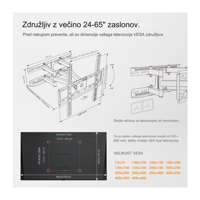 Pregiben TV stenski nosilec 23-56 do 45kg, VonHaus 05/060