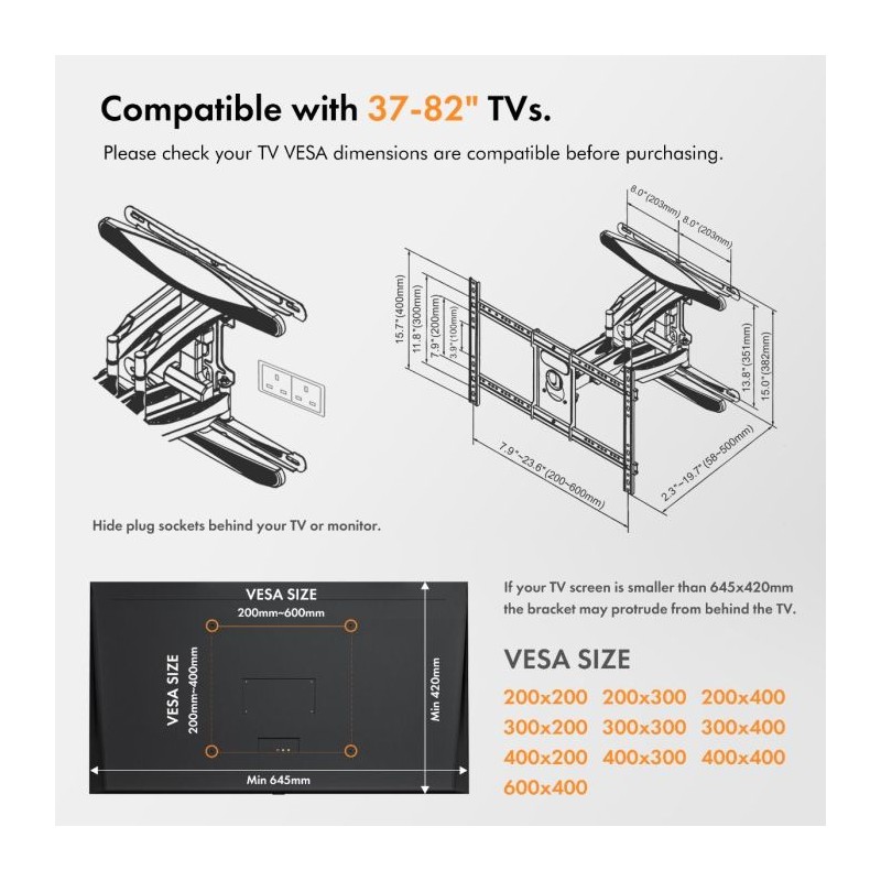Pregibni TV stenski nosilec 37-70 do 45kg dvojna roka, VonHaus