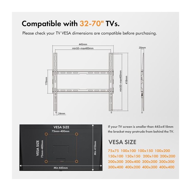 Stenski nosilec za TV 32-55 do 35kg, VonHaus 05/090