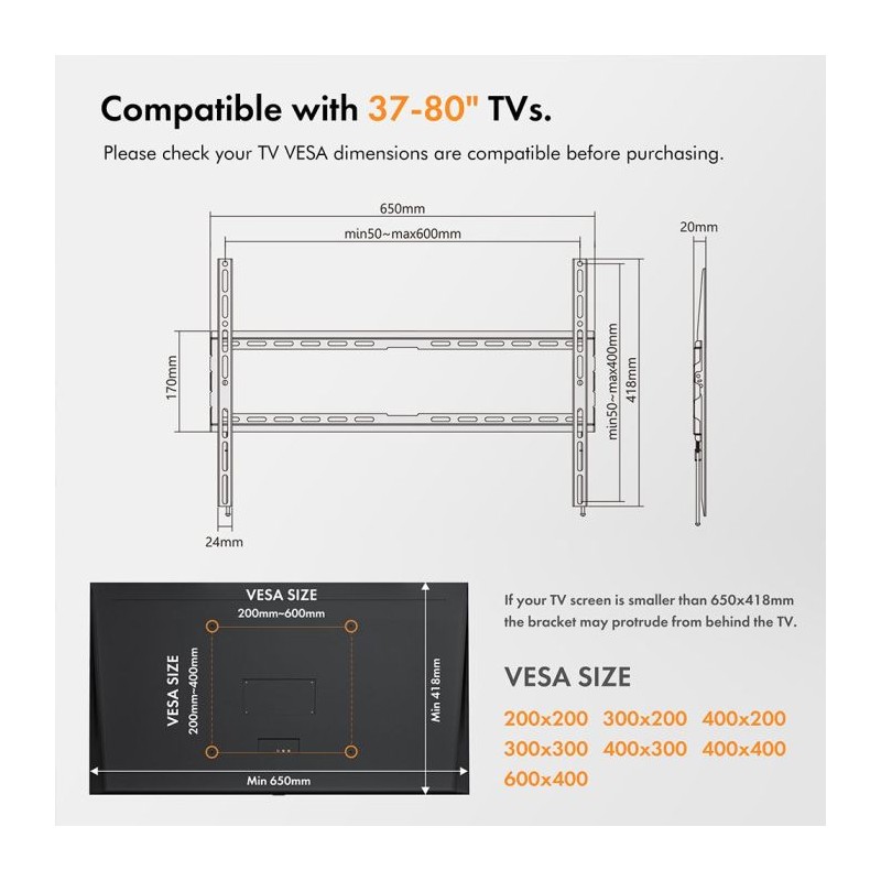 Stenski nosilec za TV 37-70do 35kg, VonHaus 05/091