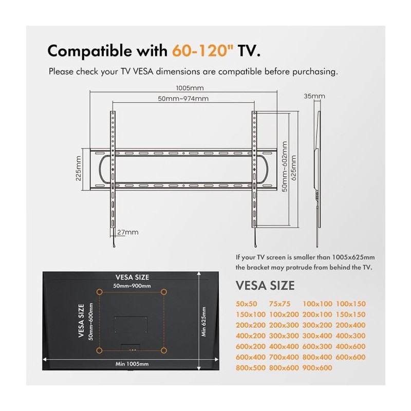 Stenski nosilec za TV 60-100 do 100kg, VonHaus 05/092