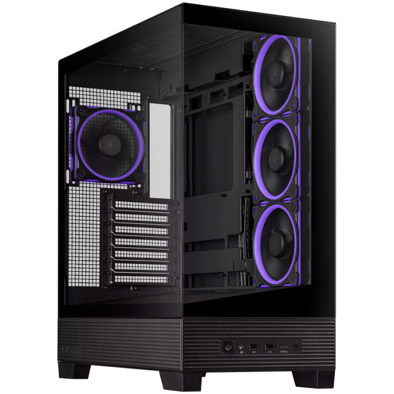 Ohišje ASUS A31 PLUS ATX, kaljeno steklo, 4x120mm ventilatorji, črno