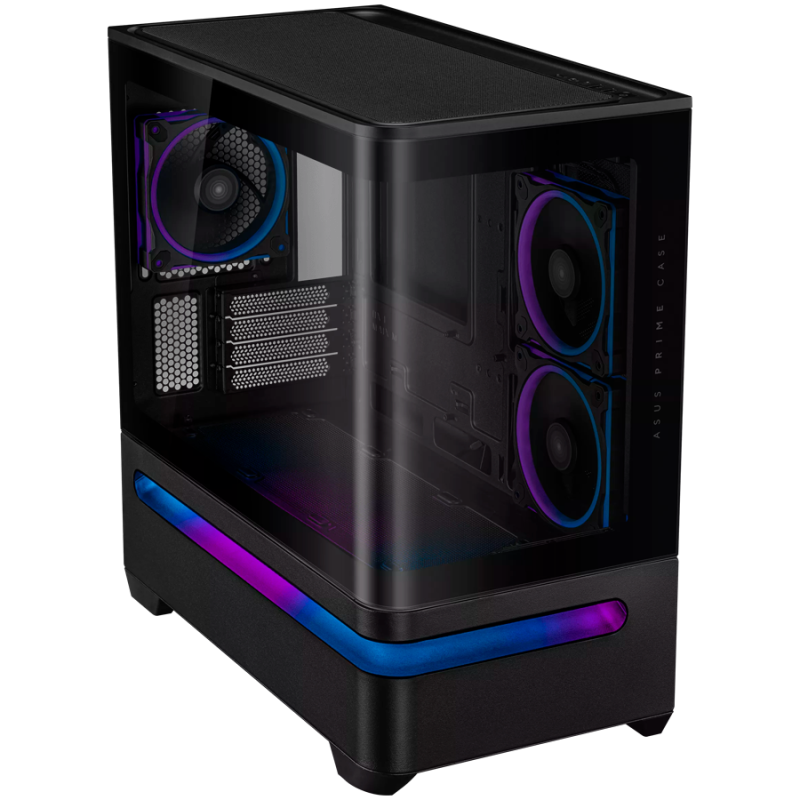 Ohišje ASUS Prime AP202 ARGB TG mATX, kaljeno steklo, 3x120mm ventilatorji, črno