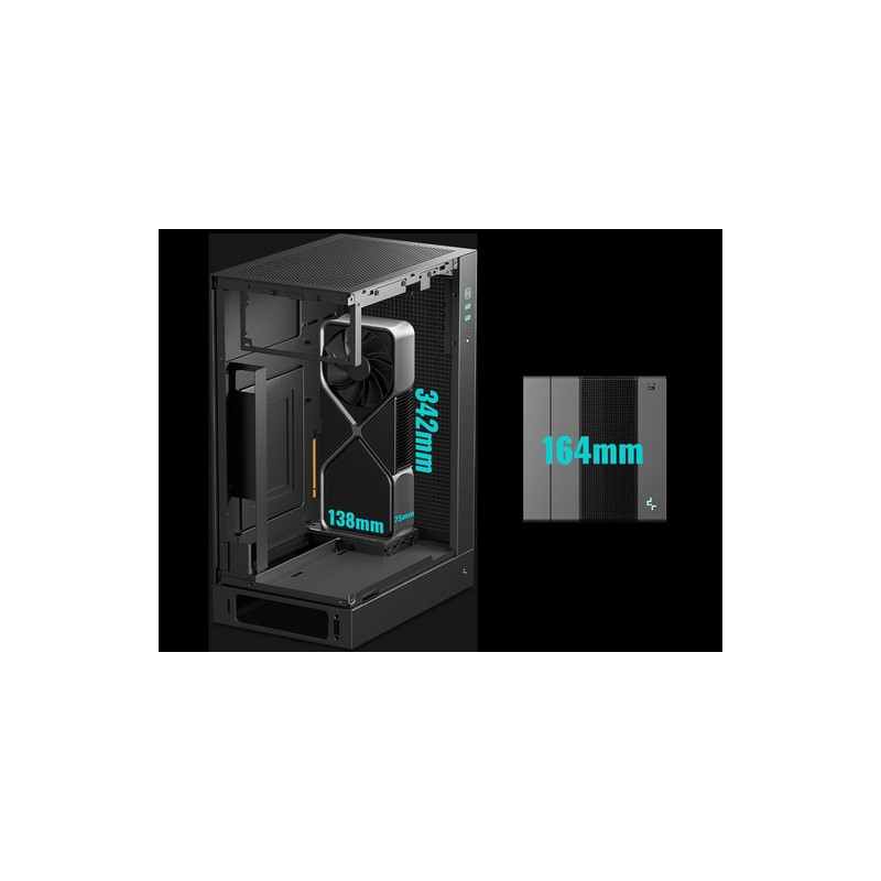 Ohišje DeepCool CH170 PLUS, ITX, Micro-ATX, kaljeno steklo, črno