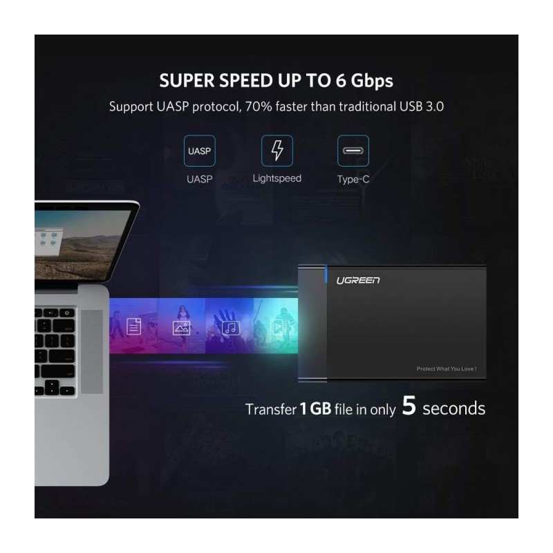 Ugreen 2.5 HDD ohišje USB-C vhod črno