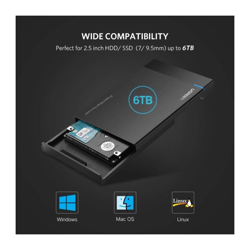 Ugreen 2.5 HDD ohišje USB-C vhod črno