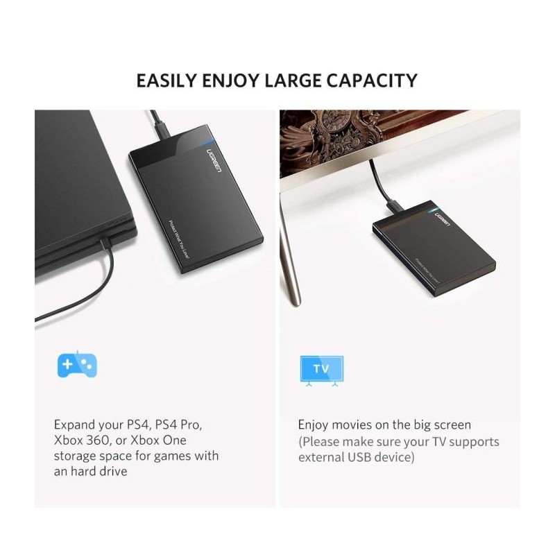 Ugreen 2.5 HDD ohišje USB-C vhod črno