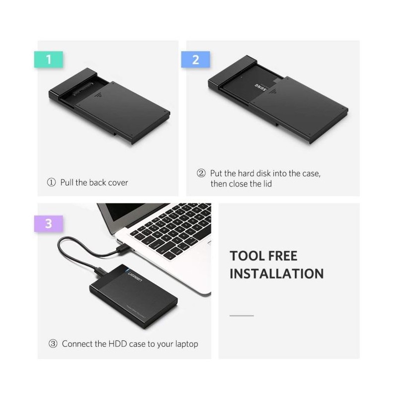 Ugreen 2.5 HDD ohišje USB-C vhod črno