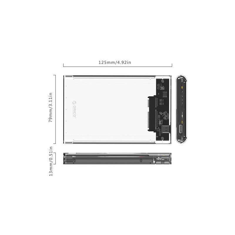 Zunanje ohišje za HDD/SSD 2,5" USB-C 3.1 v SATA3, prozorno