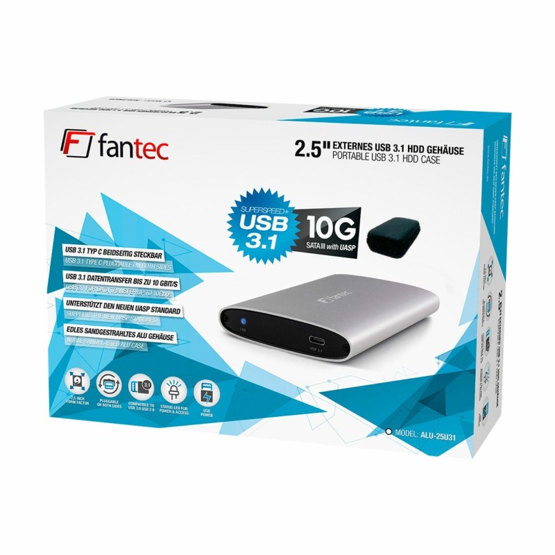 Ohišje za disk 2.5" SATA USB 3.1 tip-C Fantec ALU-25U31 srebrno