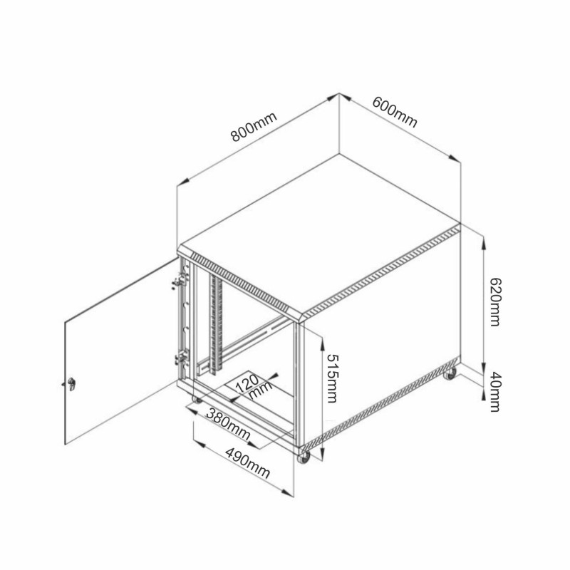 Kabinet 600x800 12U 620 Triton na kolesih, črn