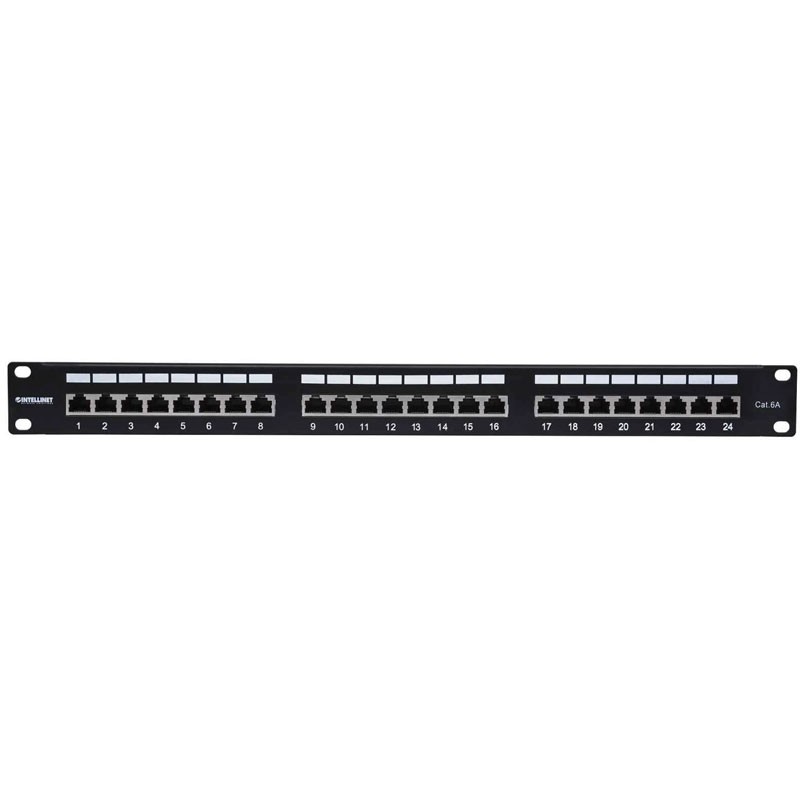 Patch panel INTELLINET 1U, 24-port, FTP Cat6a, črn