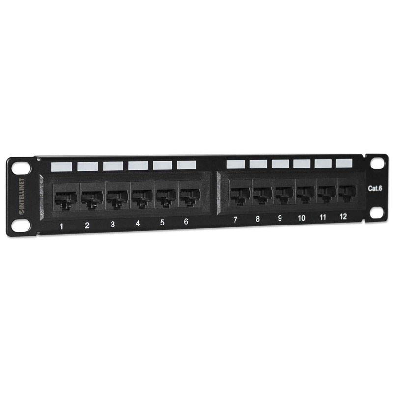 Patch panel INTELLINET 1U, 12-port, UTP Cat6, črn