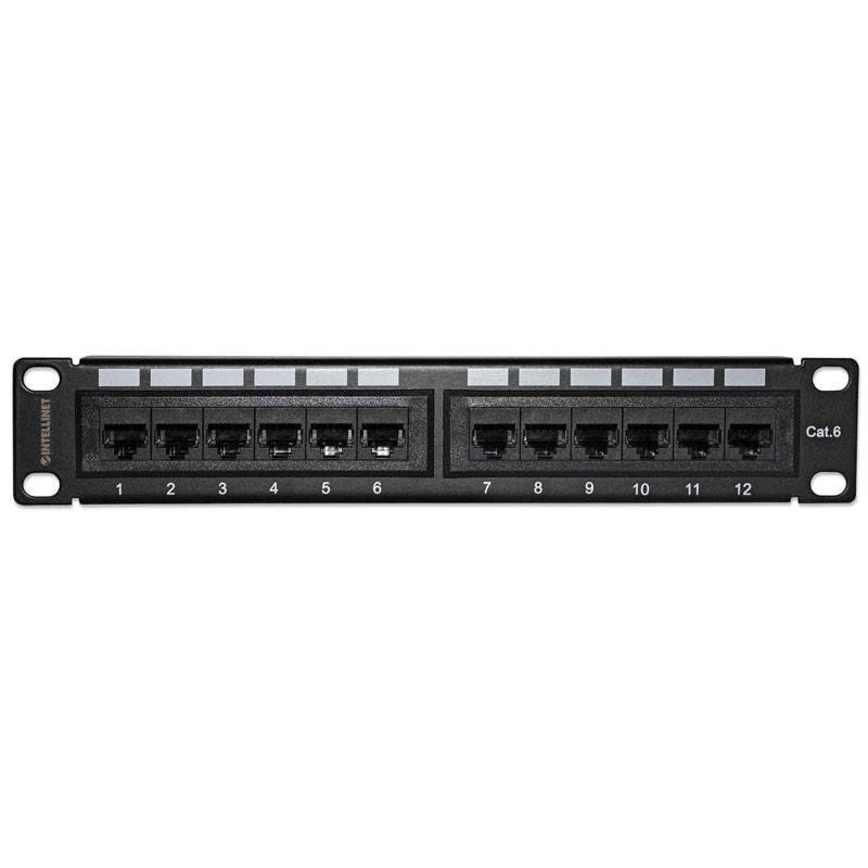 Patch panel INTELLINET 1U, 12-port, UTP Cat6, črn