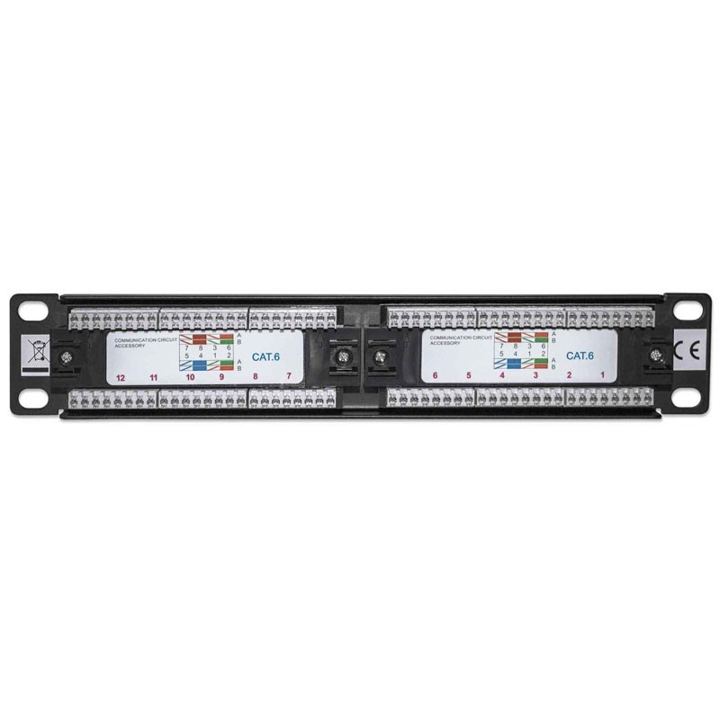 Patch panel INTELLINET 1U, 12-port, UTP Cat6, črn