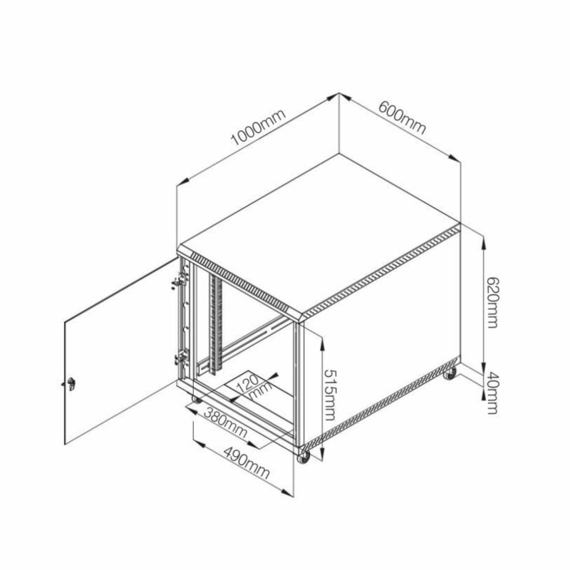 Kabinet 600x1000 12U 620 Triton na kolesih, siv