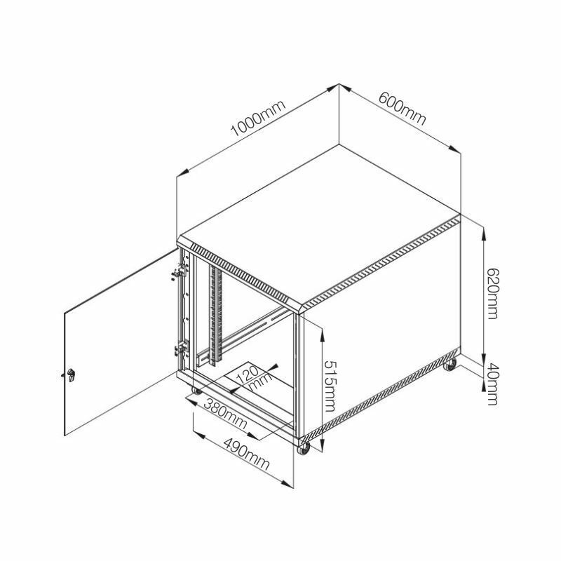 Kabinet 600x1000 12U 620 Triton črn na koleščkih samostoječi