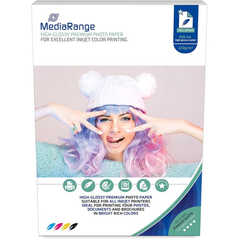 Papir foto glossy ink jet a4 mediarange 220g 1/100 mrink103