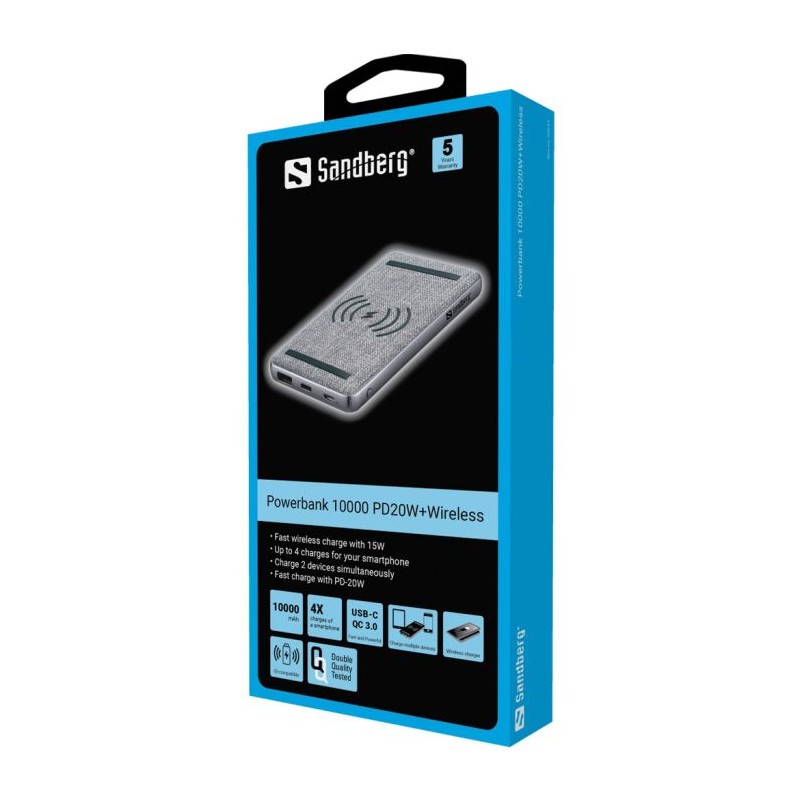Prenosna baterija Sandberg Powerbank 10000 mAh PD 20W + QI Wireless