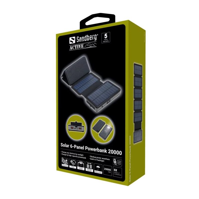 Prenosna baterija Sandberg solarna 6-panelna 20000 mAh