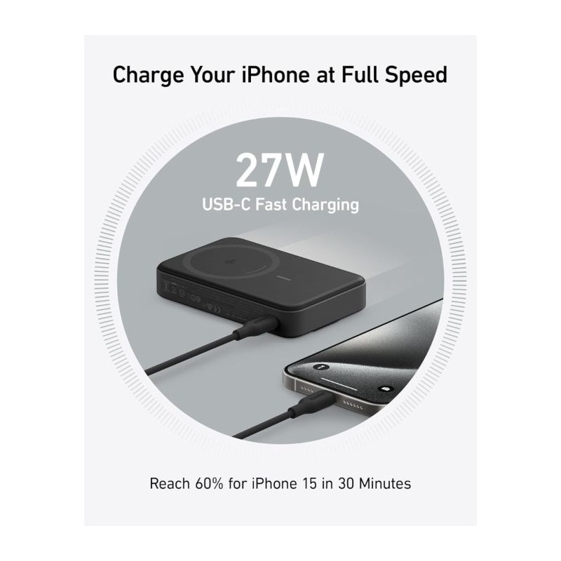 Prenosna baterija Powerbank Anker MagGo 633 10k, črn