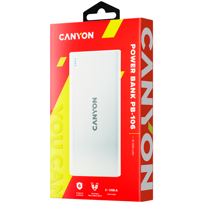 Prenosna baterija Powerbank CANYON PB-108, 10000mAh, bel