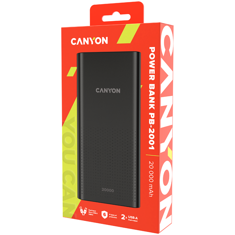 Prenosna baterija Powerbank CANYON PB-2002, 20000mAh, črn