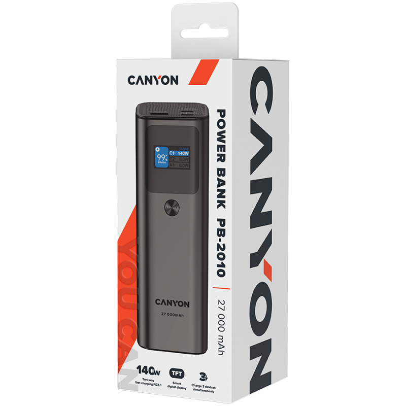 Prenosna baterija Powerbank CANYON PB-2010, 27000mAh, temno siv