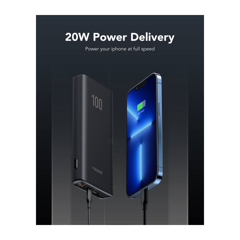 Prenosna baterija Powerbank VEGER T100 PowerBank 20.000 mAh T100, črn