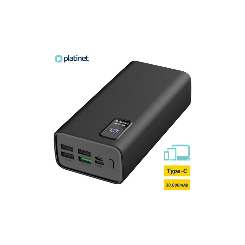 Prenosna baterija Powerbank Platinet 30.000mAh,  USB-C, črn