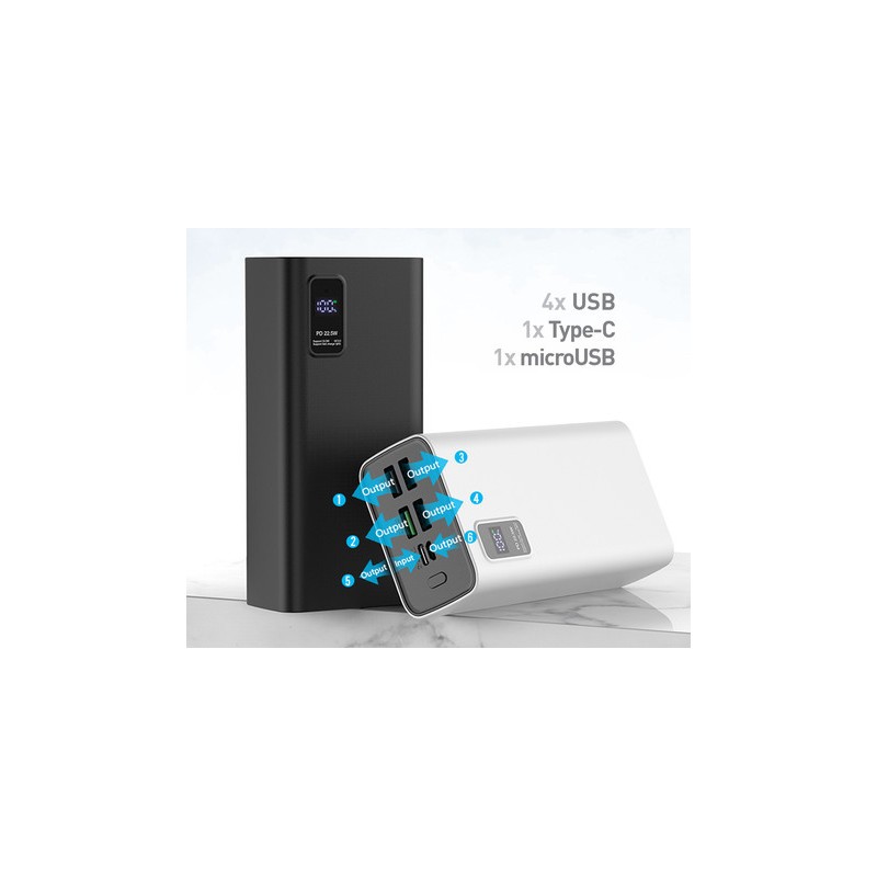 Prenosna baterija Powerbank Platinet 30.000mAh,  USB-C, črn