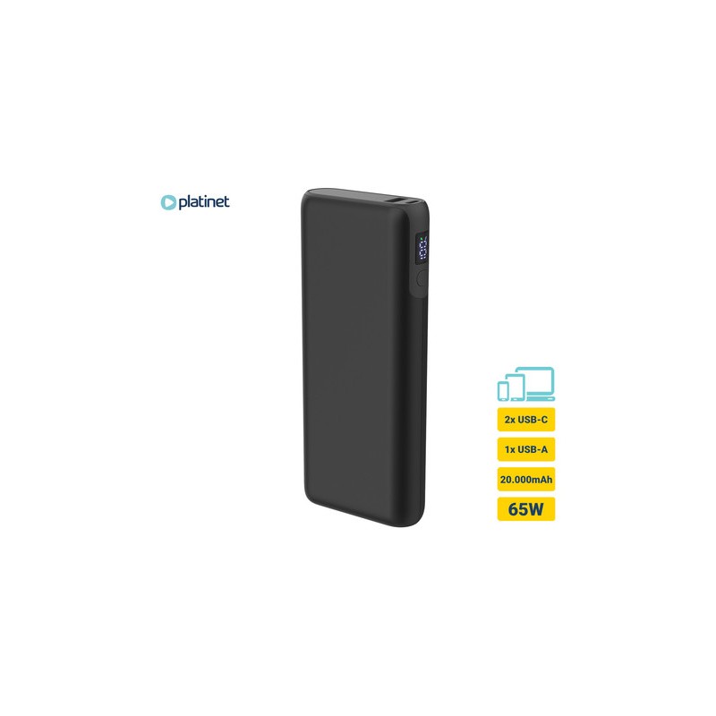 Prenosna baterija Powerbank Platinet PMPB20DL202B, 65W, 20.000mAh, USB-C, črn