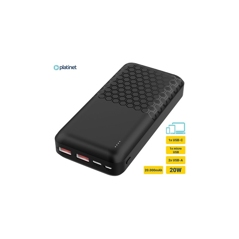 Prenosna baterija Powerbank Platinet PMPB20OP18B, 20.000mAh, USB-C, črn