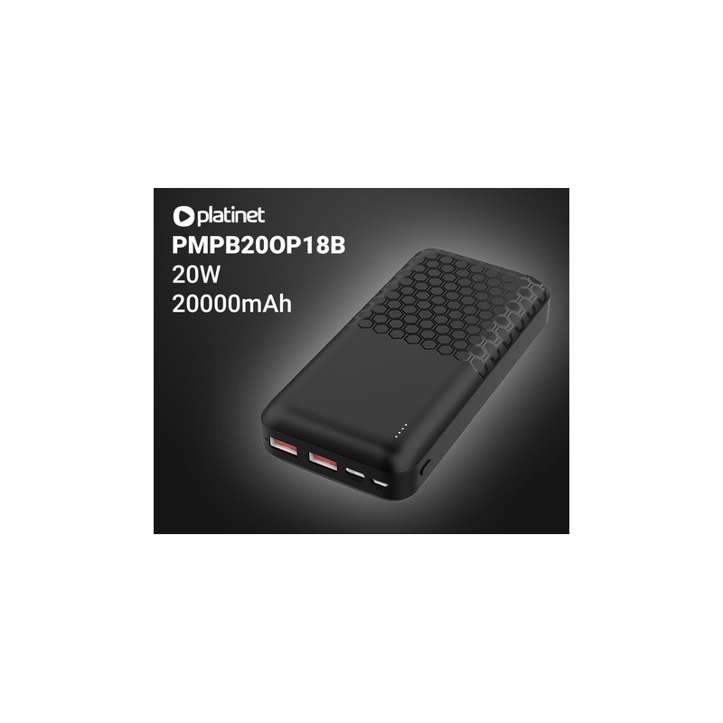 Prenosna baterija Powerbank Platinet PMPB20OP18B, 20.000mAh, USB-C, črn