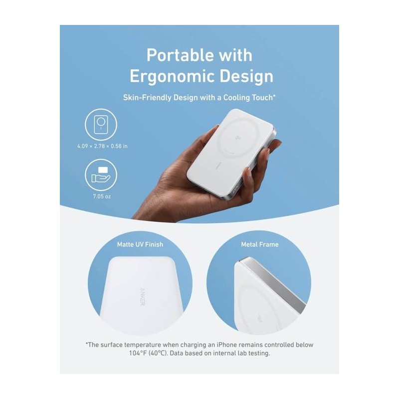 Prenosna baterija Powerbank Anker MagGo 10K Slim, bel