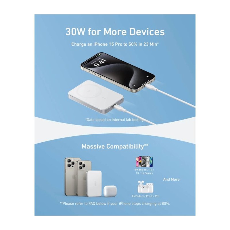 Prenosna baterija Powerbank Anker MagGo 10K Slim, bel