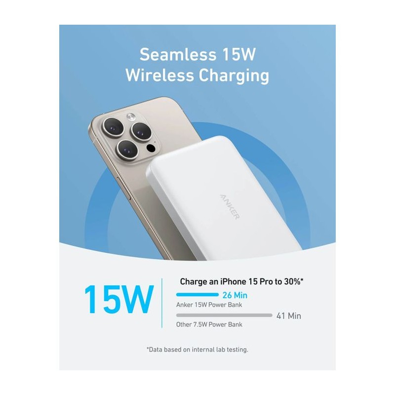 Prenosna baterija Powerbank Anker MagGo 10K Slim, bel