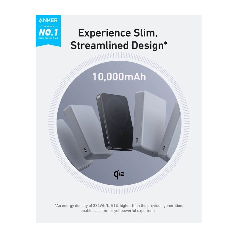 Prenosna baterija Powerbank Anker MagGo 10K Slim, črn