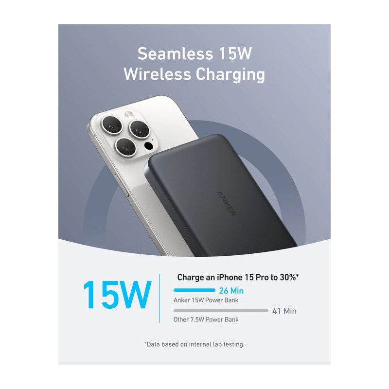 Prenosna baterija Powerbank Anker MagGo 10K Slim, črn