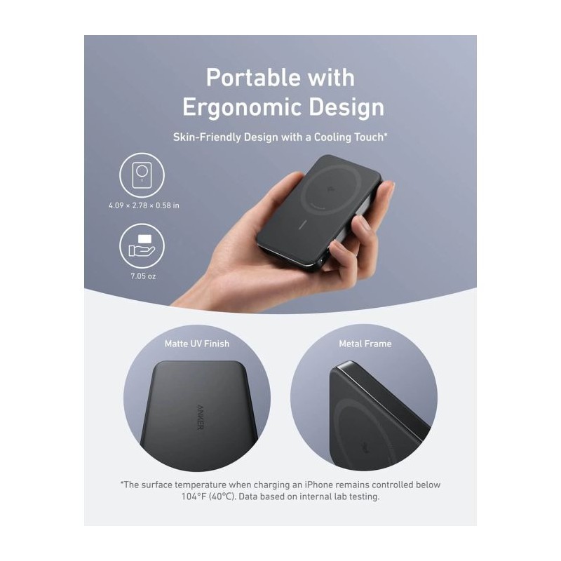 Prenosna baterija Powerbank Anker MagGo 10K Slim, črn