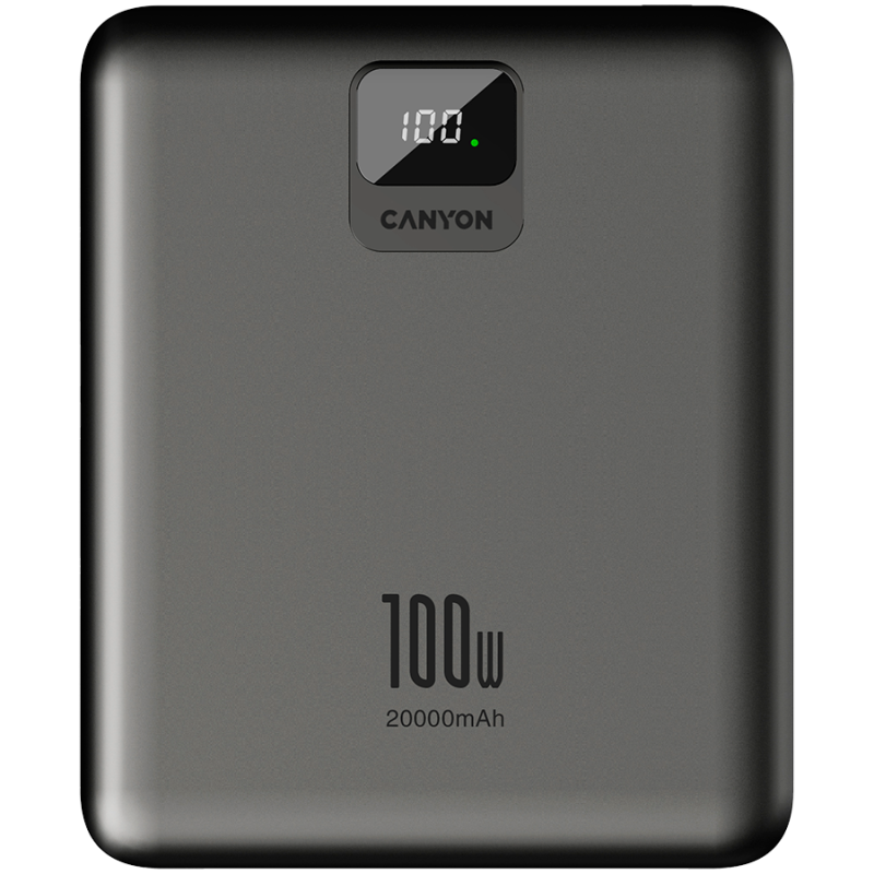 Prenosna baterija Powerbank Canyon PB-2008, 20000 mAh, 100W, siva