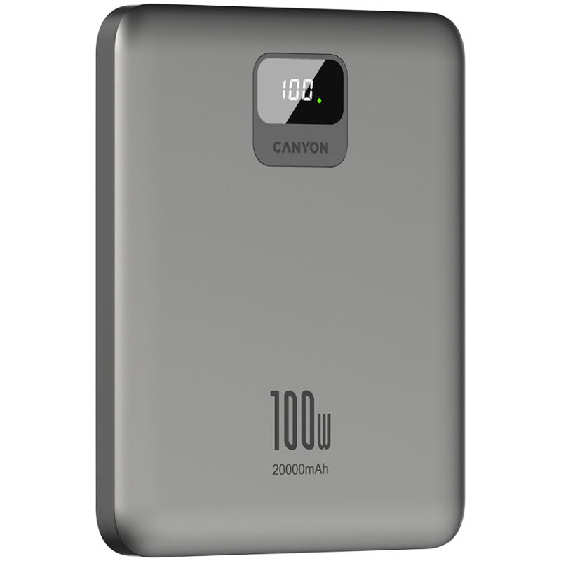 Prenosna baterija Powerbank Canyon PB-2008, 20000 mAh, 100W, siva