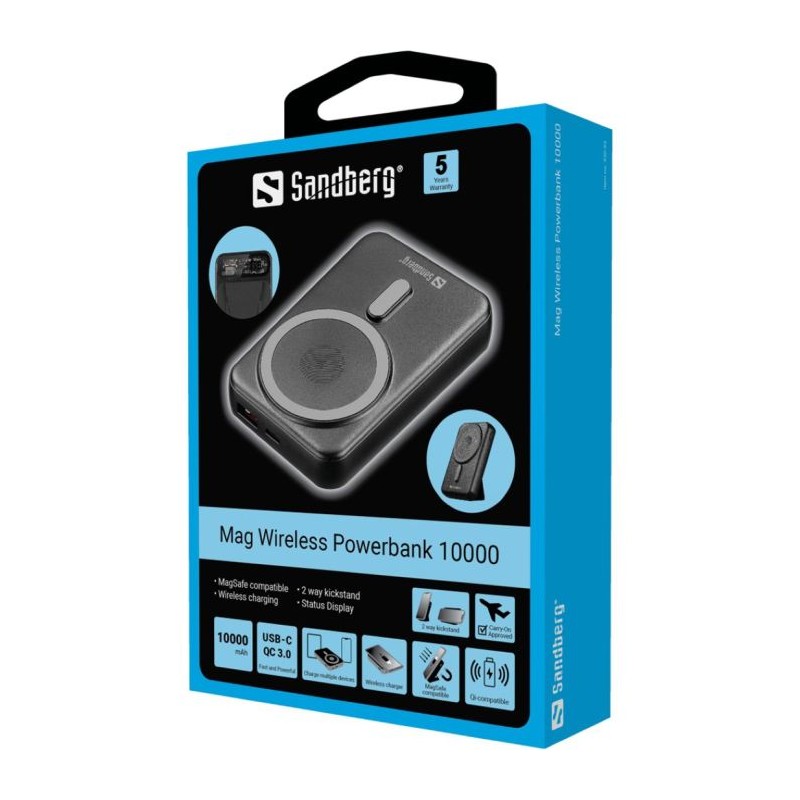 Prenosna baterija Sandberg Mag Wireless, 10000mAh
