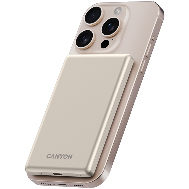 Prenosna baterija CANYON OnCharge 505 slim Magsafe, 5000mAh, PD20W, bež